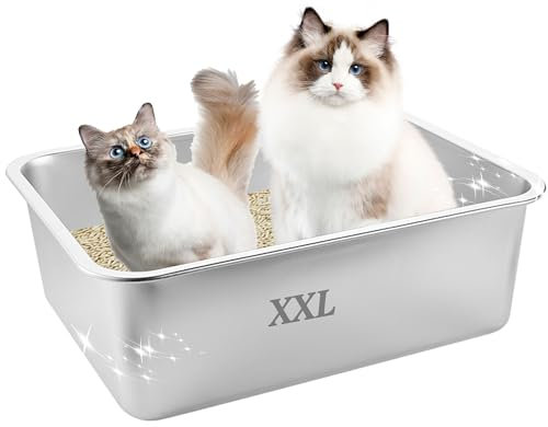 Suhaco Stainless Steel Litter Box High Sided Cat Litter Trays Large 60 X 40X 20CM Kitten Litter Tray Easy Cleaning Non Stick Anti Leakage Metal Litter Pan