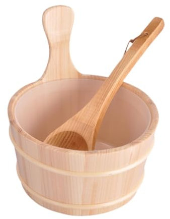 MagiDeal Sauna Bucket with Ladle Wooden Storage Container 4L, Sauna Starter Kit, Sauna Accessories Set,for SPA,Winter,Houses