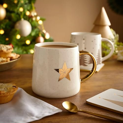 New Beautiful Star Speckled Gold Ceramic Mug with Stylish Gold Handle Tea Coffee Cup X-Mas Gift for Tea Coffee Lovers Drinking Cup - M1