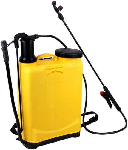 Pompa Irroratrice, 16 Lt, Spalla Pompante e Lancia in Ottone e Inox,Spruzzatore Portatile a Pressione 16L 1-3 Bar 2 Ugelli Zaino Accessori Nebulizzatore Piante ((B-Giallo))