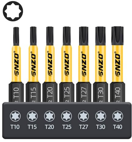 Lot de 7 embouts Torx pour visseuse à percussion, T10 – T40, 2 pouces (50 mm) Professionnel S2 en acier allié, lot d'embouts étoile inviolables