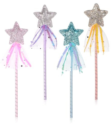cobee 4 varitas de princesa, varitas de estrella con purpurina, varita mágica de hadas con purpurina rosa, accesorios de disfraces, varita de estrella, regalos de cumpleaños para decoraciones de