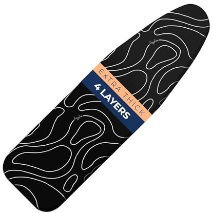 happhom Ironing Board Cover with Extra Thick Heavy Duty Pad, 4 Layers, Silver Coated Ironing Board Cover, Drawstring Tightening with Scorch and Stain Resistant Padding 35x115 cm (Black, M)
