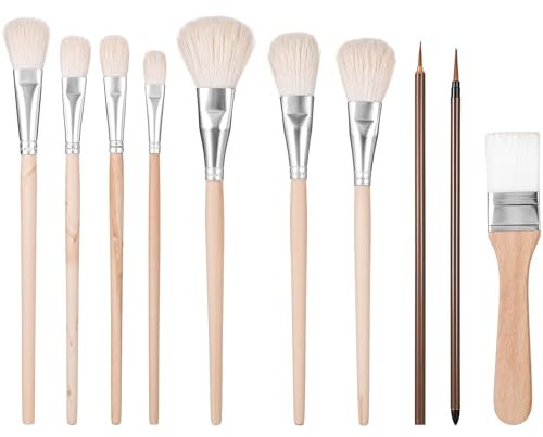 10 Pcs Pottery Glaze Brushes Glazing Goat Hair Blending Brush Ceramic Brushes Set Watercolor Paintbrush Underglaze Brushes for Pottery Wool Art Paintbrush Tool for Oil Pottery Acrylic