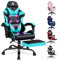 ALFORDSON Gamer-Stuhl, Gaming-Stuhl mit einziehbarer Fußstütze, Racing-Sessel mit 8 Massagepunkten, 150° Neigung, ergonomischer Chefsessel, PU-Leder, höhenverstellbar, 180 kg Tragkraft, Cyan