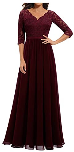 Abendkleider Elegant Für Hochzeit Kleider Festliches Partykleid Abendkleid Damen Lang Lochstickerei Kleid A-Linien Plissee Maxi Cocktailkleid Damen Hohe Taille Ballkleid Frauen Lange Luftig