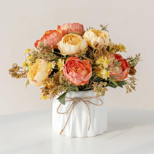 AUSHOPLAH Kunstblumen, Kunstblumen Wie Echt, KüNstliche Blumen In Vase, Desktop Kleine BlumentöPfe, Hochzeit Deko Blumen E18 (A Orange + Gelb)