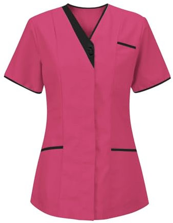 Komiseup Kasacks Damen Pflege Medizinische Uniformen Kurzarm V-Neck Medizin Pflegebekleidung mit Taschen Einfarbige Krankenpfleger Kleidung Altenpflege Pflegeheim Schlupfkasack Berufskleidung S-3XL