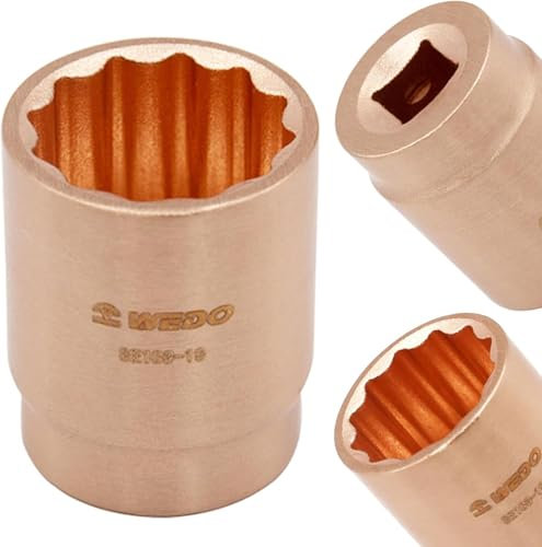 WEDO Non-sparking Shallow Impact Socket,3/8-Inch Drive,12-Point,Socket for Easy Removal of Axle Shaft Nuts,Beryllium Copper,Non-magnetic,DIN Standard,BAM & FM Certificate,6mm
