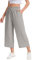 WUWUSKY Damen 3/4 Culotte Hose Leichte Sommerhose mit Taschen | Casual Lounge Hose mit Weitem Bein | Atmungsaktives Stoff Caprihose für Damen,Hellgrau,XXL