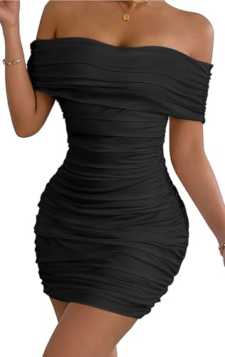 AIEOE Kleider Damen Eng Sexy Mini Tube Club Cocktail Party Figurbetonte Kleid Rückenfreies Off Shoulder Elegant Frau Größe XS-L