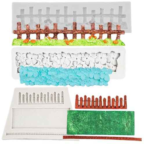 ﻿3D Grass Fence for Fondant Silicone Mold, GardenCake Decoration Fence Fondant Mold for Garden Picket Fence Silicone Fondant for Birthday Party Cake Decoration Cupcake
