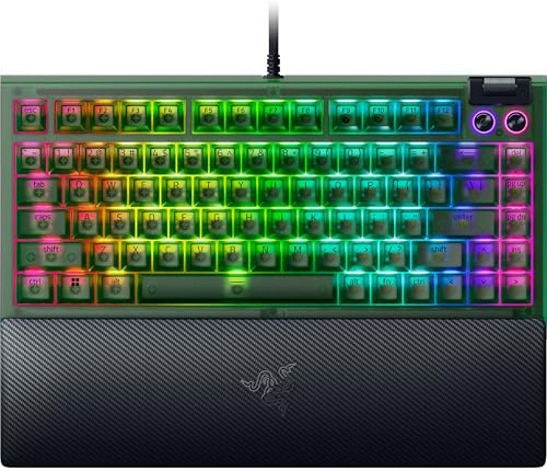 Razer BlackWidow V4 75% Mechanical Gaming Keyboard: Hot-Swappable Design - Compact & Durable - Orange Tactile Switches - Chroma RGB - MF Roller & Media Keys - Comfortable Wrist Rest - Phantom Green