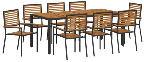 vidaXL Garden Dining Set 9 pcs Black 190 x 90 x 75 cm Poly Rattan, Alfresco Dining Collection, Modern Rattan Ensemble, Contemporary Garden Seat, Casual Unit, Outdoor Furniture Set