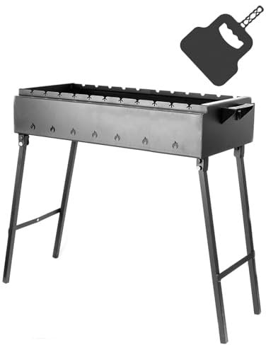 Mangal Klappbar Holzkohlegrill für 11 Spieße 2 mm Stahl 70x33 cm Schaschlik Grill Shashlychnik BBQ Klappgrill Ideal für Garten, Camping & Picknick