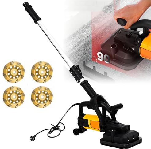 Meuleuse De Surface électrique Pour Béton, Meuleuse à Béton à 4 Têtes Avec 3 Types De Disques Abrasifs Avec Rallonge Et 6 Vitesses Réglables, Pour Carrelage, Marbre, Granit