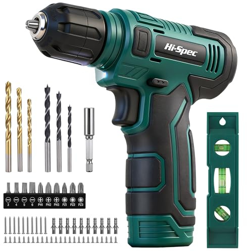 Hi-Spec Taladro Atornillador Inalámbrico 8V USB para Hogar y Taller, Verde | brocas para atornillar y taladrar, kit para colgar en pared, recargable y práctico para tareas domésticas, uso diario