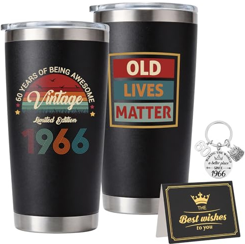 saerryor 60th Birthday Gifts for Men Women,20oz Insulated Tumbler Keyring | 60th Birthday Gifts for Him,Dad,Husband 60 Year Old Present for Mum Wife Teachers Friends