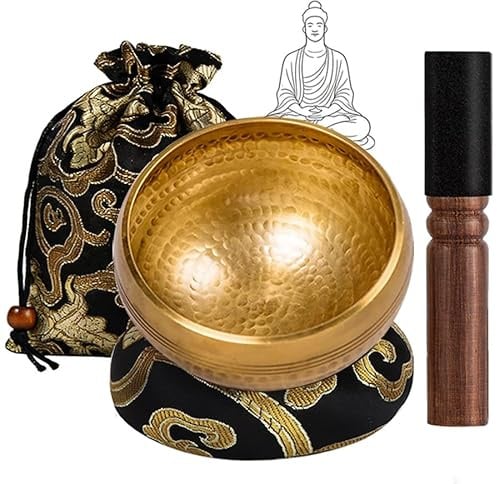 Neuytiky tibetanska ljudskålar set 8 cm, ljudskål liten med träplugg ljudskålar kudde och förvaringsväska, hand hamrad mässing sjungskål för yoga meditation mindfulness healing un