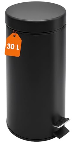 Spetebo Edelstahl Tretmülleimer rund schwarz matt 27 x 20 cm mit Deckel - 30 L - Metall Mülleimer mit Fußpedal und entnehmbarem Inneneimer - Treteimer Pedalabfalleimer Abfalleimer für Bad Küche Büro