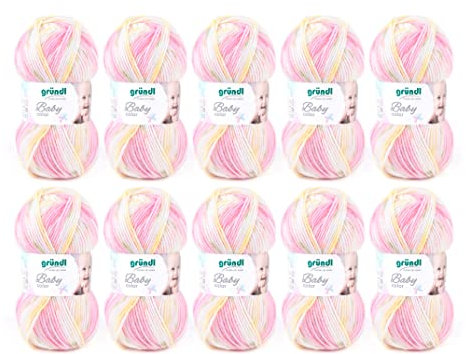 Gründl Wolle Baby color - Babywolle zum Häkeln und Stricken mit Farbverlauf - Weich und hautfreundlich - 70 % Polyacryl, 30 % Polyamid - 10 Knäuel 50 g / 150 m - Nadelstärke 3,5 -4,5 - hellgrün-weiß