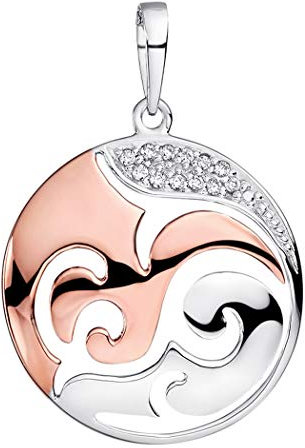 MATERIA Ketten Anhänger rund rosegold - 925 Silber Ornament groß mit Zirkonia vergoldet KA-455_ohne Kette