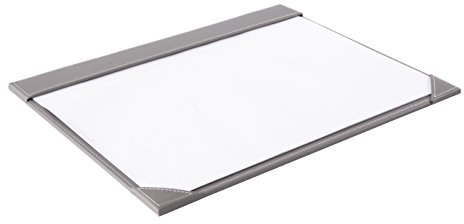 OSCO Faux Leather Demy Desk Mat 59 × 47 cm, Stain-Resistant Wipe-Clean Surface, Includes 10 Sheets 80 GSM White Paper, Soft Felt Underside for Desk Protection, Grey