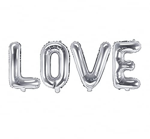 PartyDeco Folienballon Love Silber 140x35 cm Geburtstagsparty Valentinstag Hochzeiten Luftballon Gas Helium Party Dekoration
