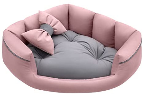 Salla Bett für Hunde & Katzen, Eckbett, Waschbares Hundebett, Kuschelbett für Haustiere, Flauschig & Kuschlig, Kuschelkörbchen mit Kissen, Katzenbett mit Kissen in Schleifenform, Rosa, 70x70 cm