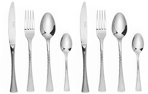 Russell Hobbs COMBO-7571 Cutlery Set, 32 Piece Milan Set, 18/10 Stainless Steel Table Utensils, for 8 People, Unique Design, 50 Year Guarantee, Includes Knives/Forks/Dessert Spoons/Teaspoons