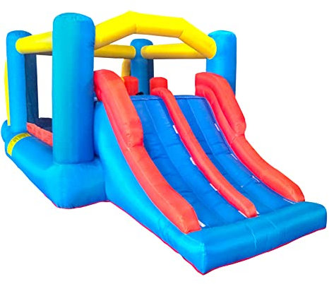 Kids Bounce Castle House Multicolored Inflatable Slide with Inflator Outdoor Play Garden Activity Exercise Fun 4 in 1 with Inflator Carrybag for Age 3-10 Castle Stars Design