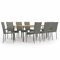 Gecheer 9-TLG. Garten Essgruppe 8 Personen, Terrassenmöbel Set 8 Personen, Sitzgruppe Esstisch mit Holz-Tischplatte & 8 Stapelbar Stühle, Gartenmöbel Set Poly Rattan Grau