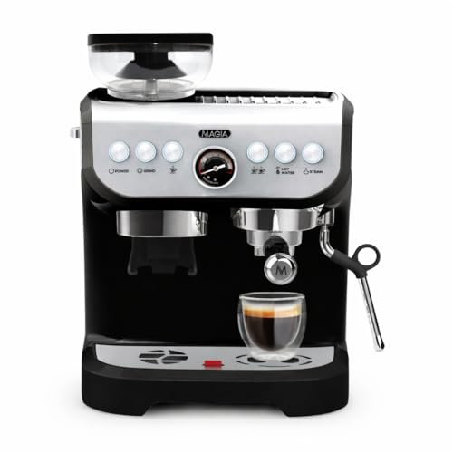 Zulay Kitchen Magia Manual Espresso Machine with Built-In Grinder & Steam Wand – 15 Bar Pressure Espresso Maker, 2L Removable Water Tank, Milk Frother, Complete Home Barista Set, Black & Silver