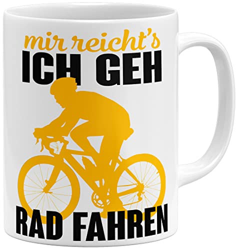 OM3® Fahrrad Kaffee-Tasse mit Spruch - Mir reicht's ich GEH Rad Fahren | Keramik Becher | 11oz 325ml | Beidseitig Bedruckt | Weiss
