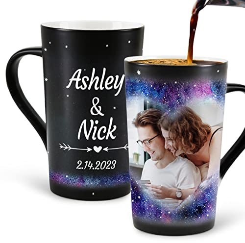 MUGKISS Taza de café personalizada de 10 oz, texto personalizado y fotos aparecen en ambos lados con líquido caliente