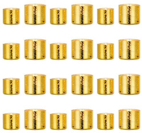 NUPTIO Teelichthalter Teelichter Teelichtgläser Glas - 24 Stücke Goldene Schwimmkerzenhalter Teelicht Hochzeit Windlicht Teelichtglas Kerzenhalter Votivkerzenhalter Weihnachten 4cm & 5cm Höhe