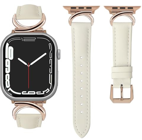 mxiixnai Correa para Apple Watch, Correa de Cuero Compatible con 38mm 40mm 41mm 42mm, Apple Watch Band para iWatch Series 10 9 8 7 6 5 4 3 2 1 SE,Luz Estelar/Oro Rosa