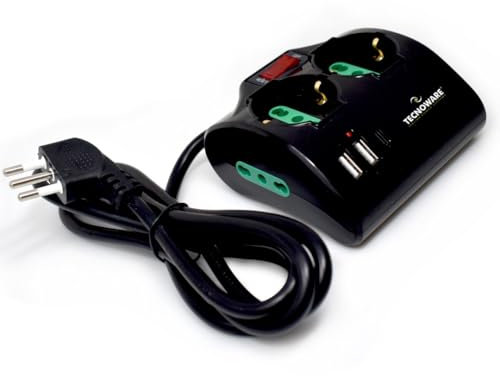 Tecnoware Power Systems - Multipresa Power Cleaner 4 | 2 Uscite Schuko/Italia 10/16A | 2 Uscite Italia | 2 USB-A | 1 USB-C Power Delivery QC 3.0 | Protezione Bambini | Design Salvaspazio