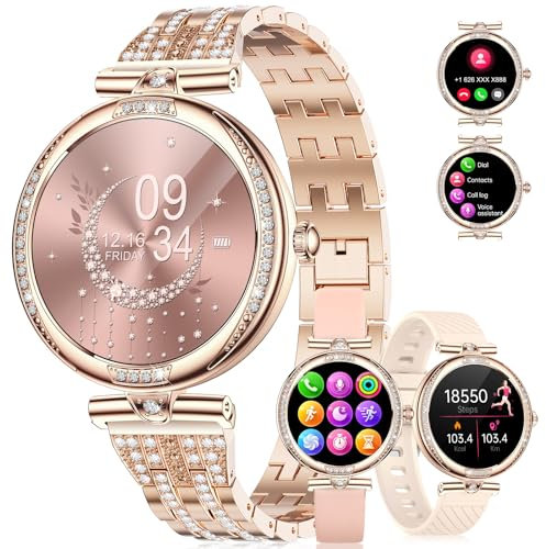 FEELNEVER Smart Watches for Women(3 Straps), 1.19 AMOLED Diamond Smart Watch with Bluetooth Call, Blood Pressure Heart Rate Sleep Monitor, 121 Sports Modes, IP68 Waterproof Smartwatch for Android iOS