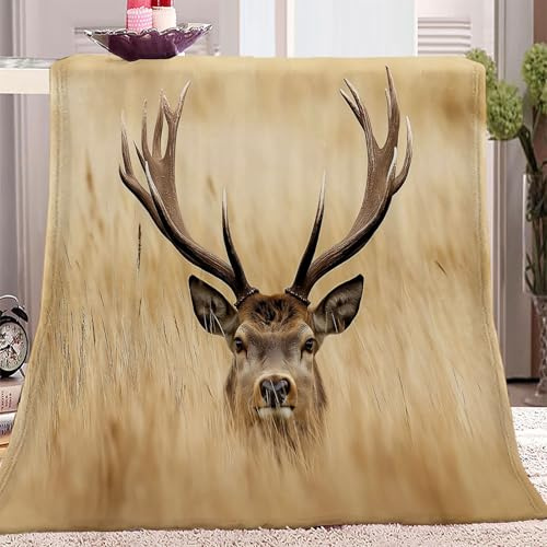 Flauschig Sherpa Kuscheldecken 200 x 220 cm, Tier Feld Hirsch Muster Warme Flanell Fleece Tagesdecke, Braunes Weich Sofadecke für Wohnzimmer Couch Stuhl Dekoration