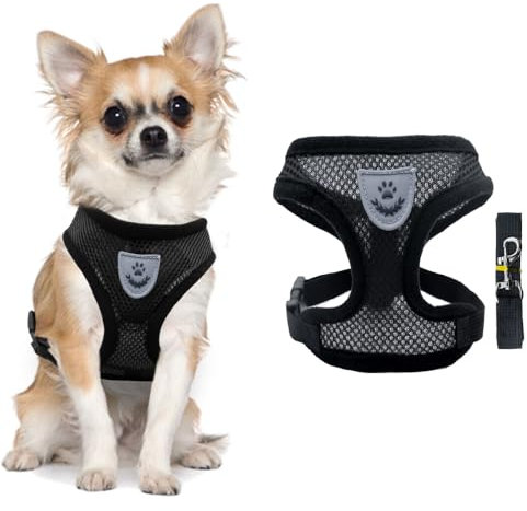FFWTPY Hundegeschirr Weich Gepolstert Hunde Geschirr Air-Mesh Atmungsaktiv Brustgeschirr Verstellbare Weich Gepolsterte Haustierweste für Kleine Mittelgroße Hunde (Schwarz M)