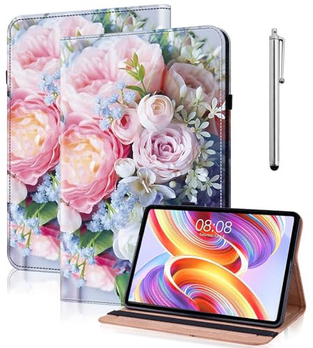 YiChZhe Hülle für Samsung Galaxy Tab A 10.1 2019 T510/T515/T517 mit Ständerfunktion & Dokumentschlitze,PU Leder Ultra Schlank Schutzhülle für Galaxy Tab A 10.1 Zoll 2019-Bunt Blumen