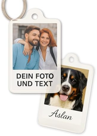 Pet-Jos Personalisierter Schlüsselanhänger mit deinem Foto und Text/Namen, personalisierter Schlüsselanhänger, Acryltafel, Fotogeschenk für Familie und Freunde