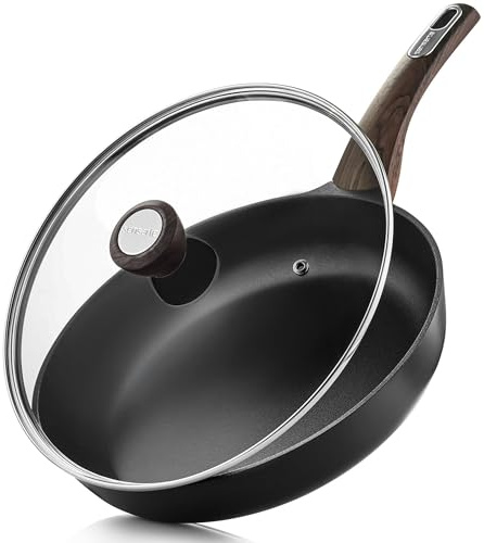 SENSARTE Nonstick Frying Pan Skillet with Lid 24cm, Black Omelette Pans | Healthy Cooking Chef's Pan, Induction Compatible, Stay-Cool Handle, for All Stove Tops, Free of Intentionally Added PFOA/PFOS