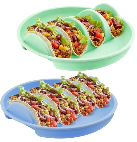 SXTDKMJ 2 Stücke Taco Halter, Taco-Teller mit Teilern Silikon Tortilla-Tablett mit Griffen Wiederverwendbar für Tacos Hot Dogs Sand Tortilla