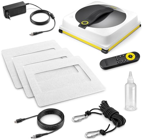 KÄRCHER Fensterputzroboter RCW 4 Extra+, automatische Fensterreinigung, mit Sicherungsseil und Notversorgungs-Akku, 2,5 min/m², Tank: 150 ml, 5 Reinigungsmodi, Kabel: 5 m, 6 Wischtücher