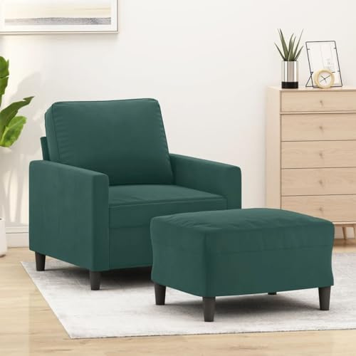 Owoxanthellate Sessel mit Hocker dunkelgrün 78x77x80 cm Samt stark gepolstert Modernes Lounge-Design für kleines Sofa oder Lesesessel im Wohnzimmer Schlafzimmer Büro