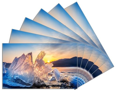 Wallario 6er Set Frühstücksbrettchen aus Glas, Glasunterlage, Glasbrettchen Eisformation im Abendlicht, Größe 14 x 23 cm, Sicherheitsglas