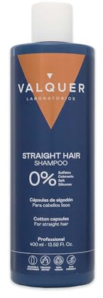 VALQUER Shampoo für glattes Haar ohne Sulfate | 400 ml | Frizz-Kontrolle, Feuchtigkeit und natürlicher Glanz | Geschmeidigkeit mit Baumwollkapseln, Fucogel und Vitaminen | Vegan