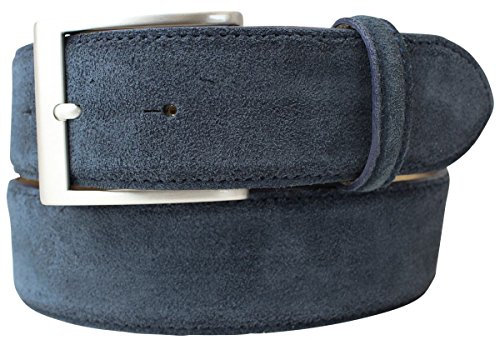Brazil Lederwaren Gürtel aus Veloursleder 4 cm | Velour-Ledergürtel für Damen Herren 40mm | Wildleder-Gürtel 4cm | Dunkelblau 105cm